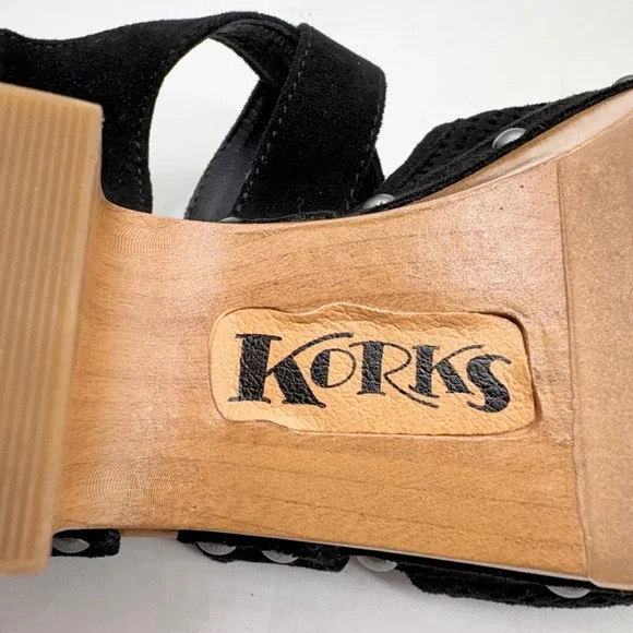 Korks Black Perforated Fabric Wood Block Heel Clog Sandals KR0002609 Size 10M - Picture 8 of 9